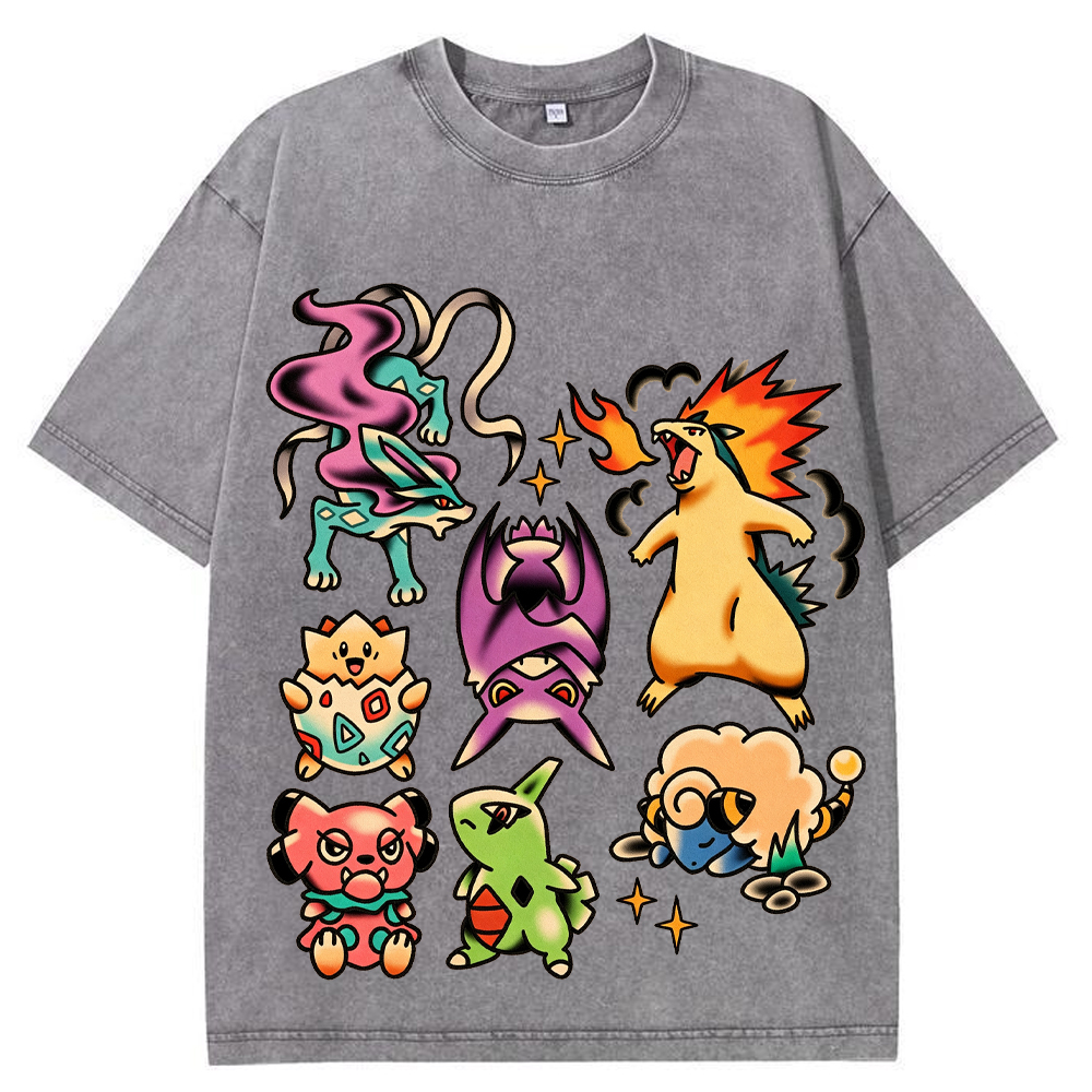 Traditional Tattoo Flash Sheet Pokemon Cartoon Tee | Pokemon Anime