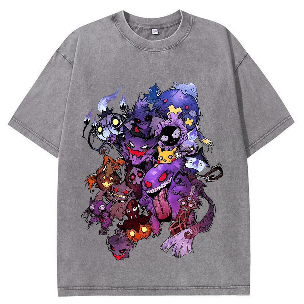 Heavy Print Dark Halloween Gengar Ghost Clan Cartoon Tee | Pokemon Anime