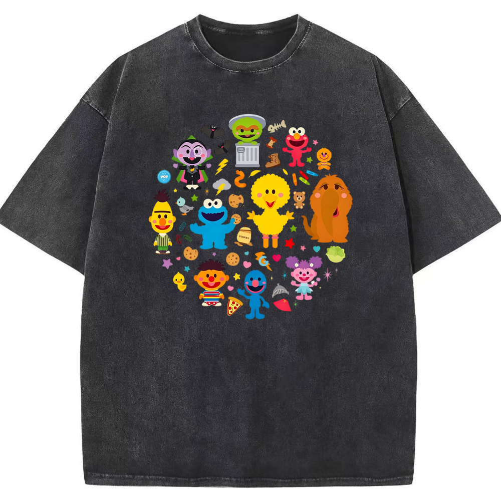 Cute Circle Sesame Street Cast Circular Icon Collage Cartoon Tee