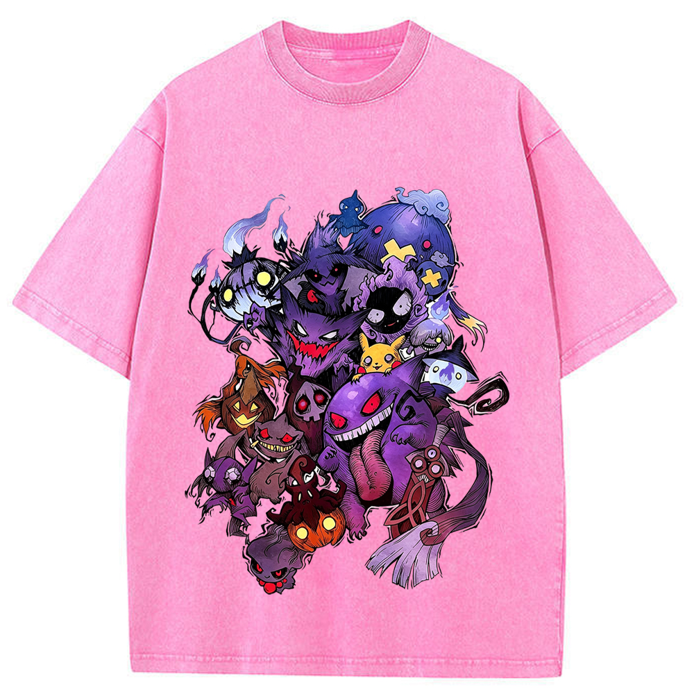 Heavy Print Dark Halloween Gengar Ghost Clan Cartoon Tee | Pokemon Anime