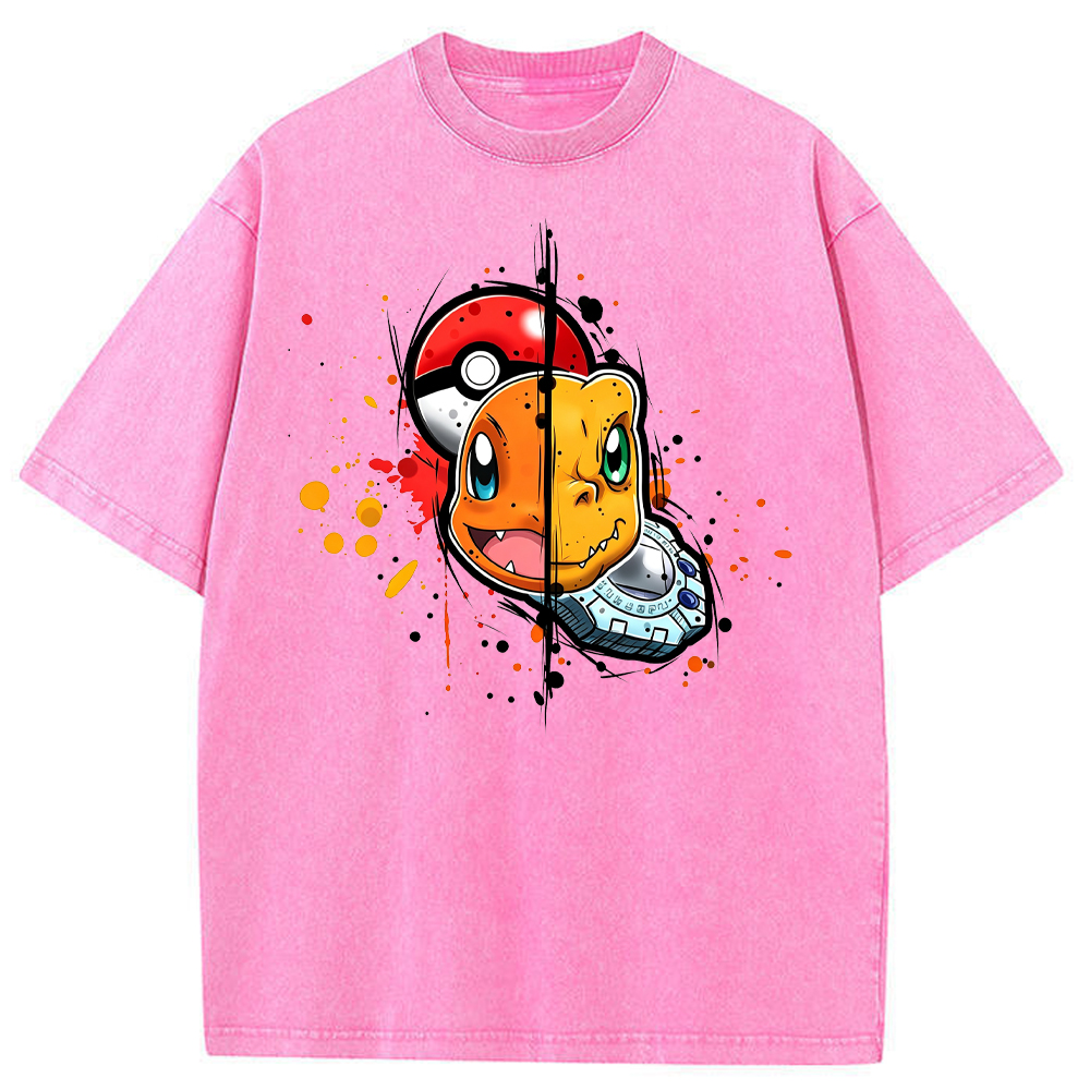 Cute Split‑Face Charmander Cartoon Tee | Pokemon Anime