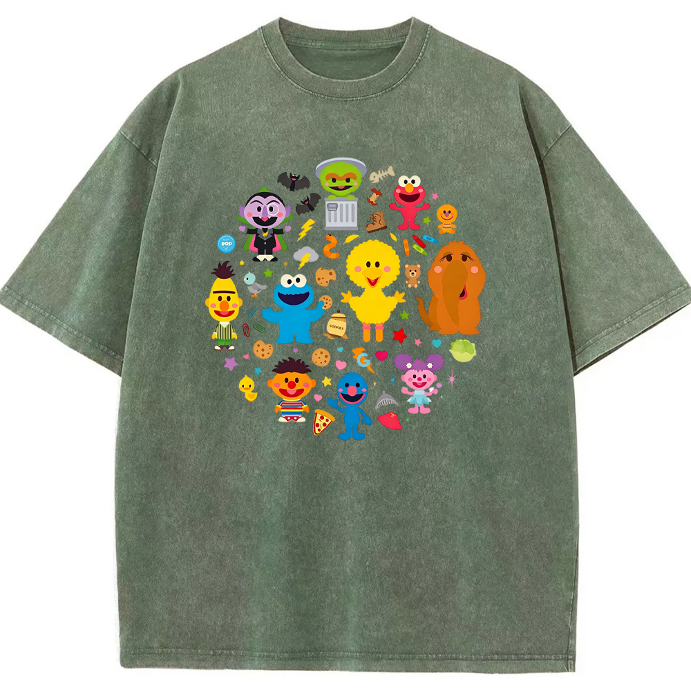 Cute Circle Sesame Street Cast Circular Icon Collage Cartoon Tee