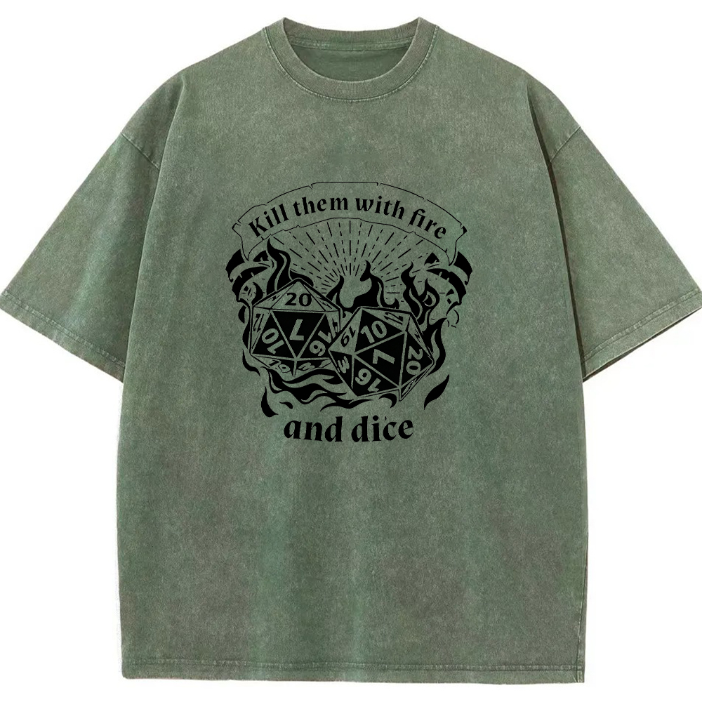 DnD Mage D20 Dice Pair Fire Scroll Quote Vintage Line Art Cartoon Tee