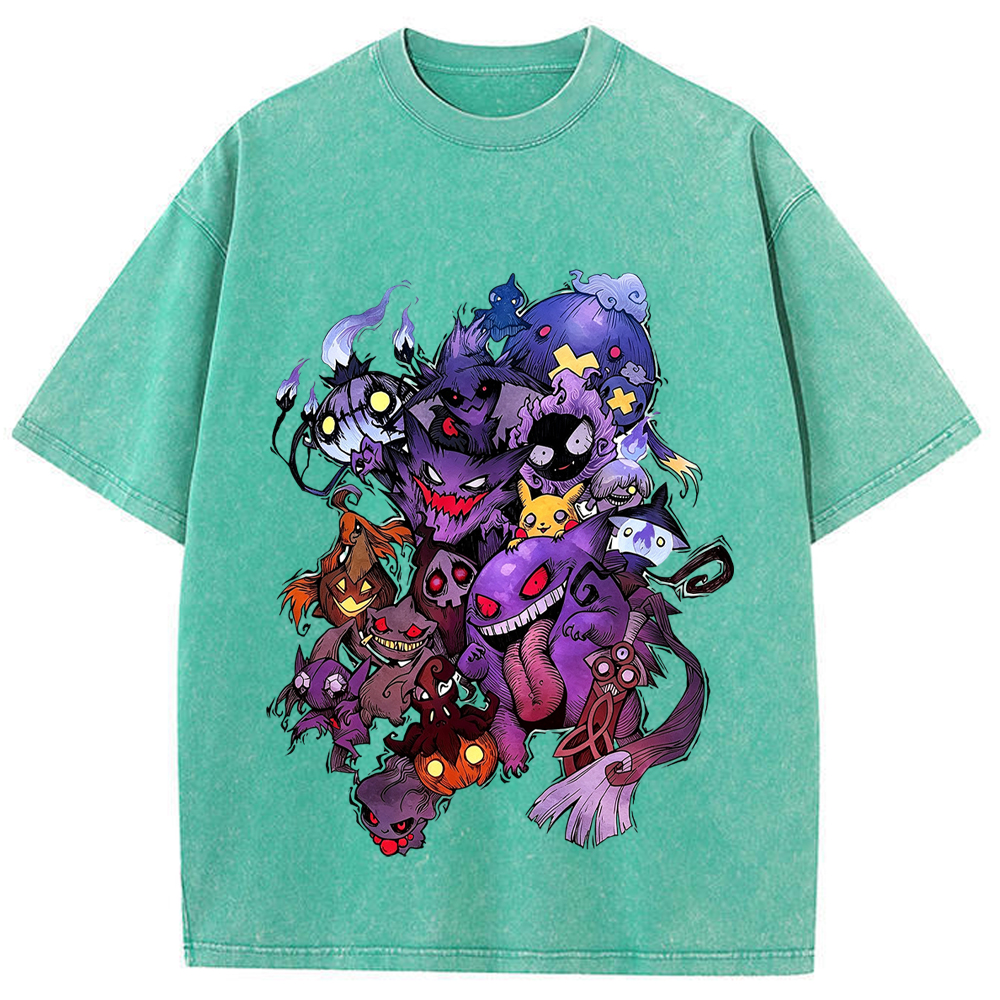 Heavy Print Dark Halloween Gengar Ghost Clan Cartoon Tee | Pokemon Anime