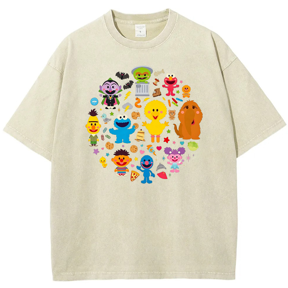 Cute Circle Sesame Street Cast Circular Icon Collage Cartoon Tee