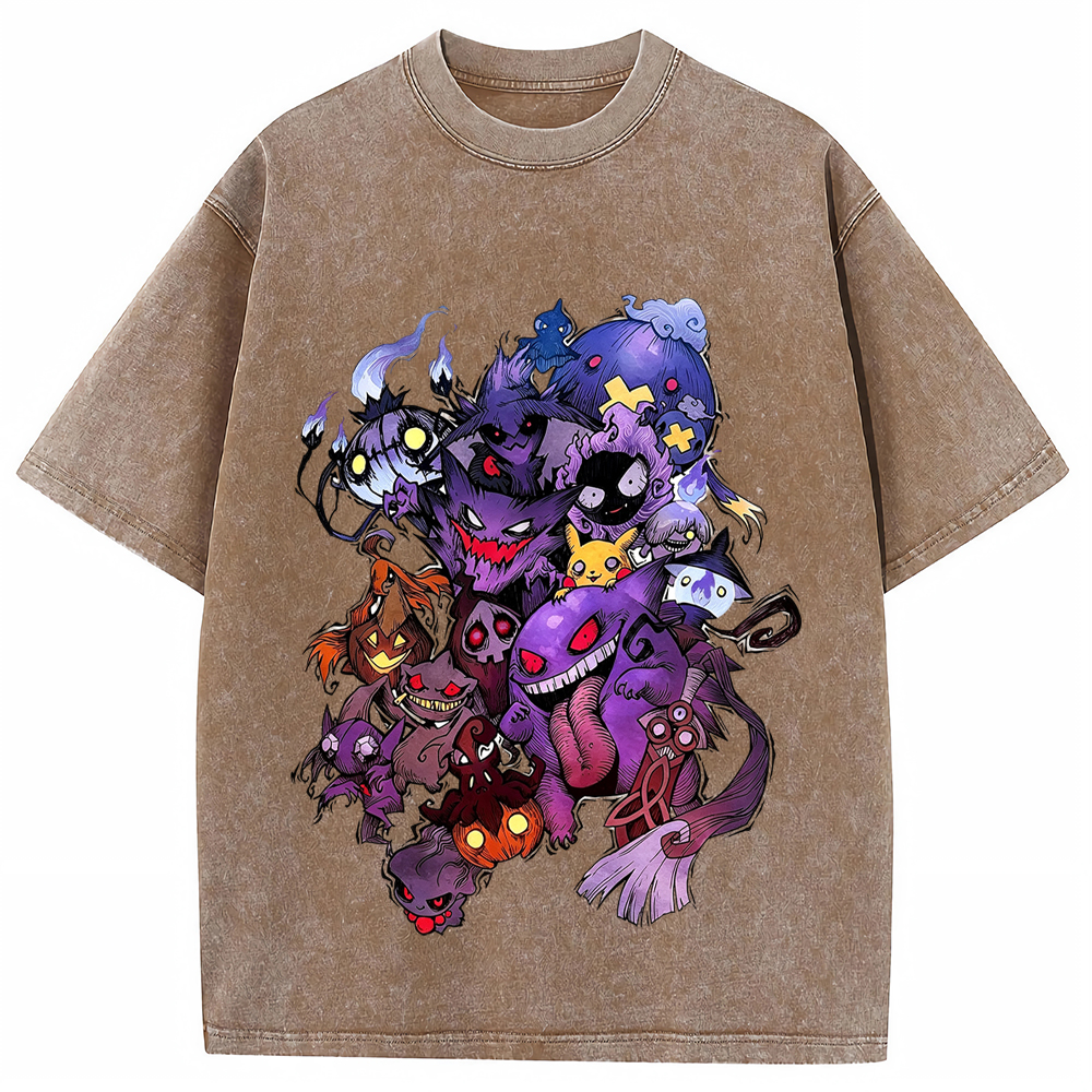 Heavy Print Dark Halloween Gengar Ghost Clan Cartoon Tee | Pokemon Anime