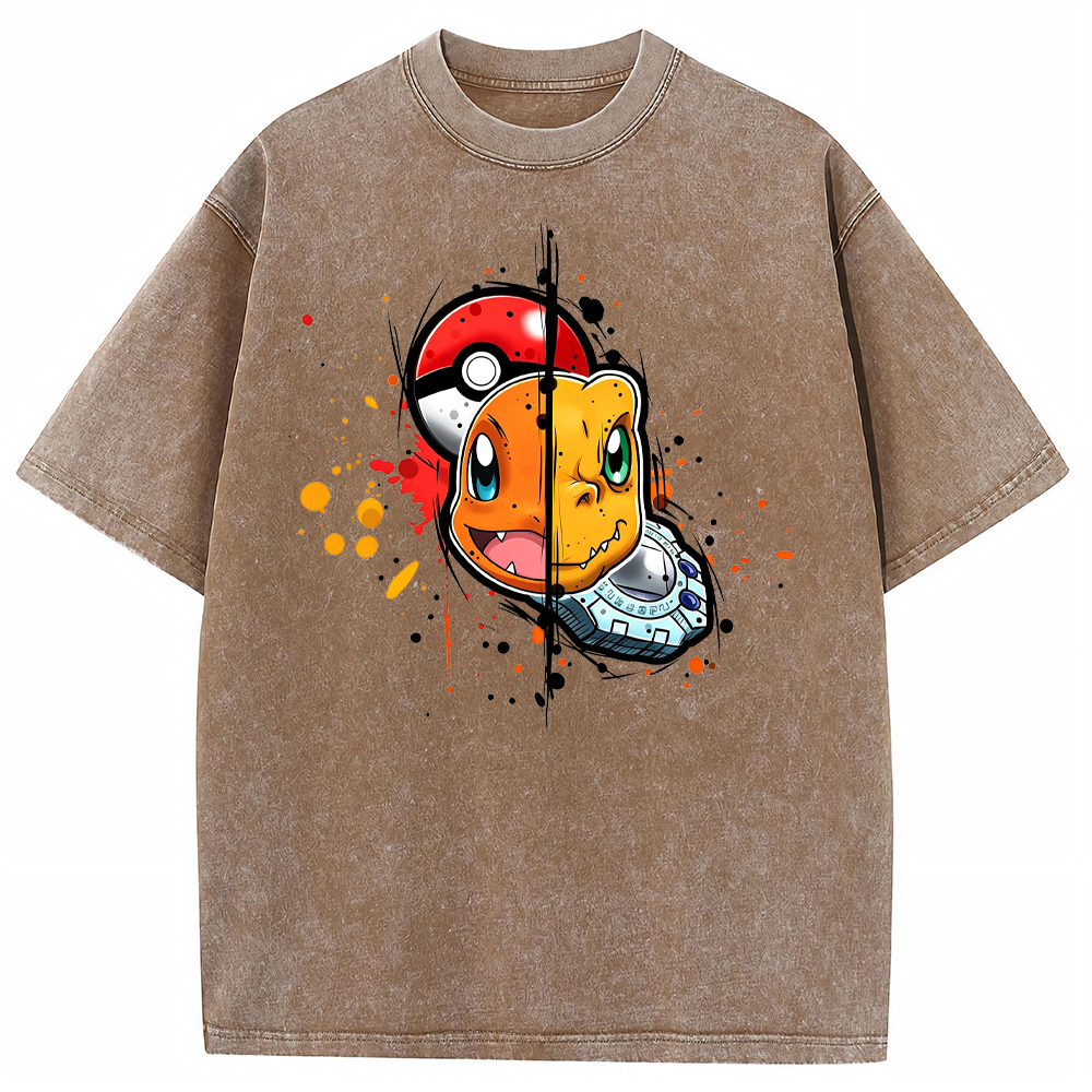 Cute Split‑Face Charmander Cartoon Tee | Pokemon Anime