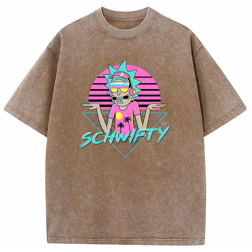 Vaporwave Party Rick Retro Synthwave Sunset Cartoon Tee