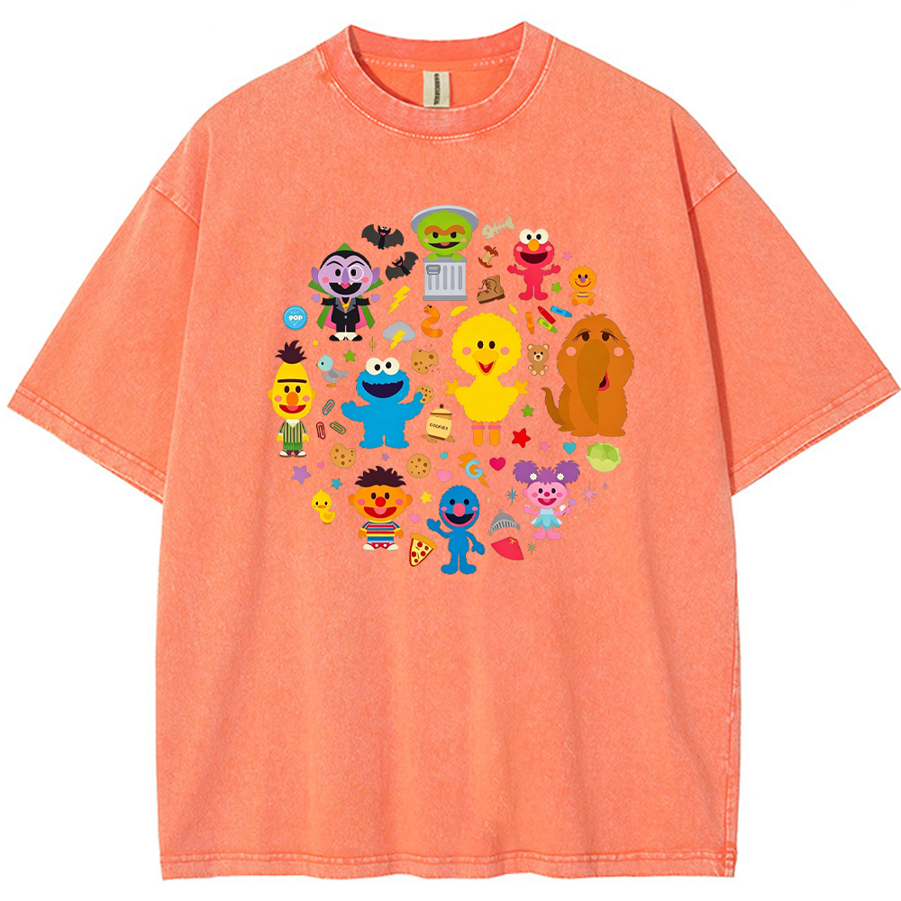 Cute Circle Sesame Street Cast Circular Icon Collage Cartoon Tee