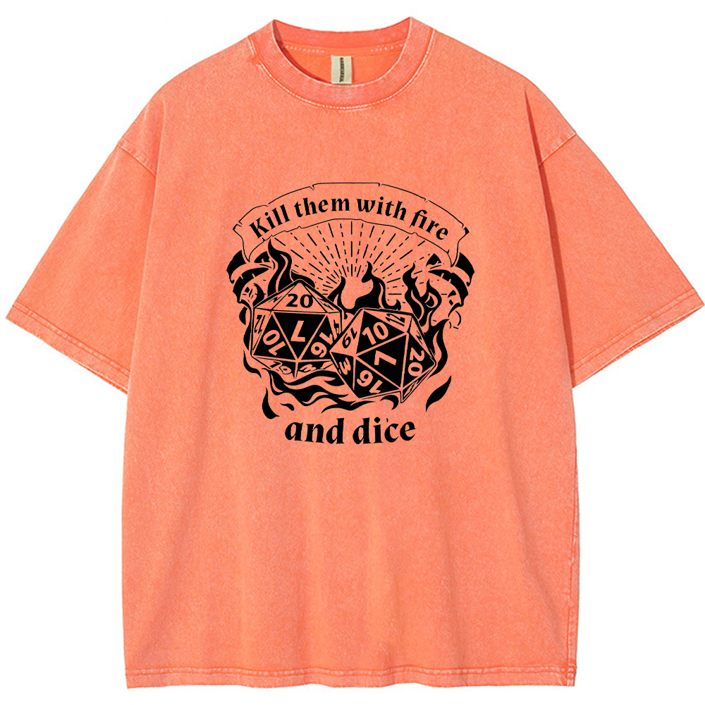 DnD Mage D20 Dice Pair Fire Scroll Quote Vintage Line Art Cartoon Tee