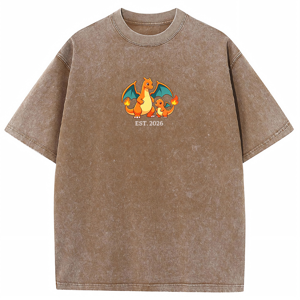 Cute Parent & Kid Charizard Vintage Washed T-Shirt