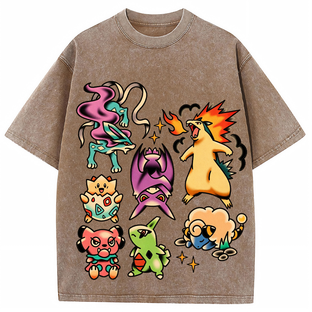 Traditional Tattoo Flash Sheet Pokemon Cartoon Tee | Pokemon Anime