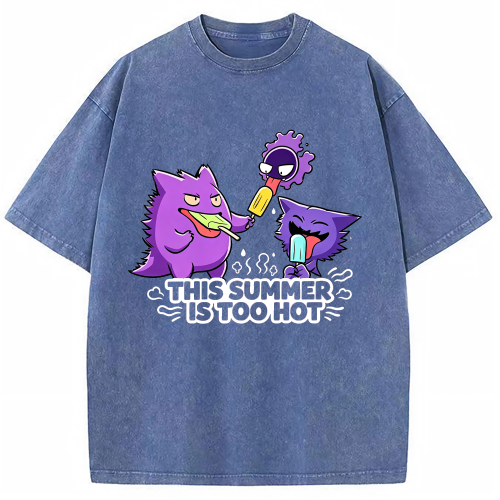 Parent & Kid Gengar Evolution Line Eating Ice Cream Vintage Washed T-Shirt