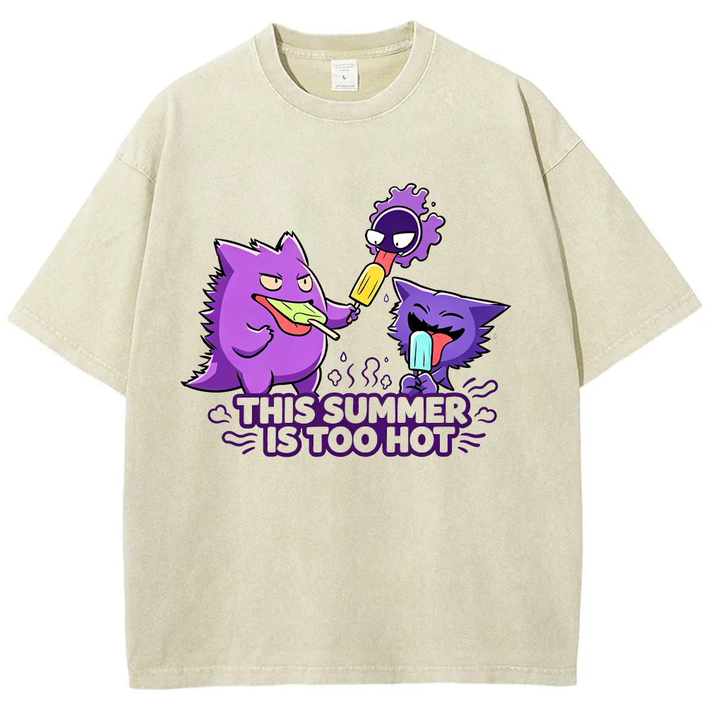 Parent & Kid Gengar Evolution Line Eating Ice Cream Vintage Washed T-Shirt