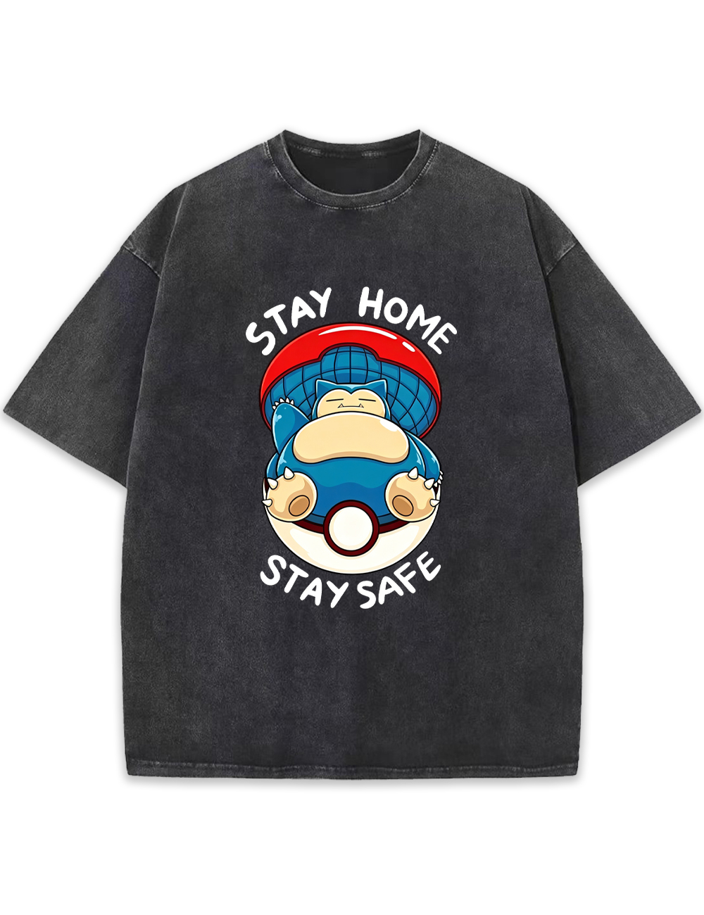 Snorlax Pokeball Stay Home Cartoon Tee | Pokemon Anime