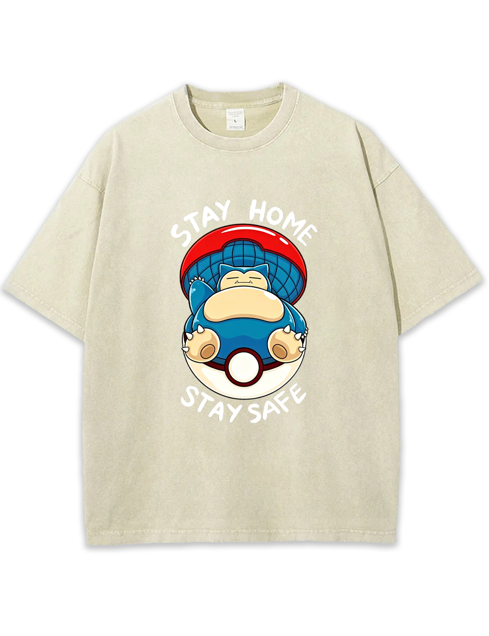 Snorlax Pokeball Stay Home Cartoon Tee | Pokemon Anime