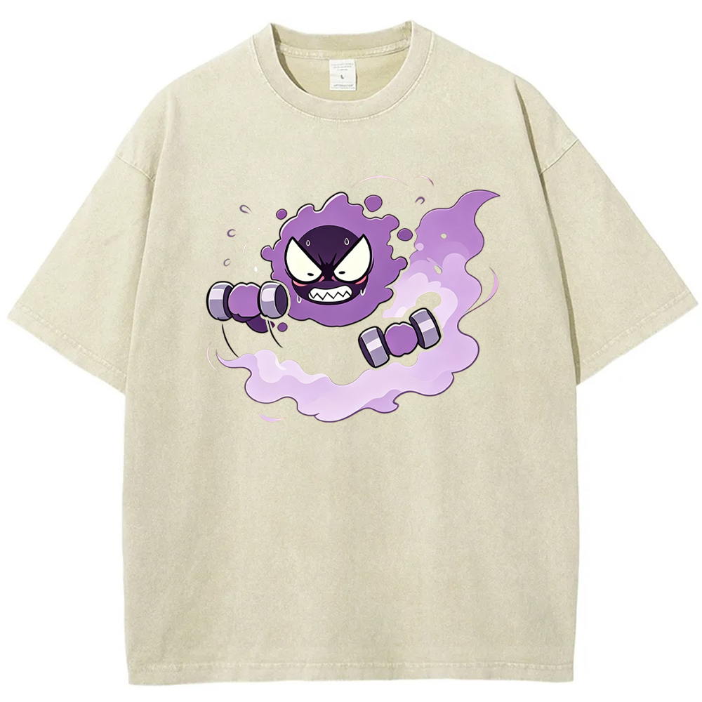 Gastly Lifting Dumbbells Cartoon Tee | Pokemon Anime