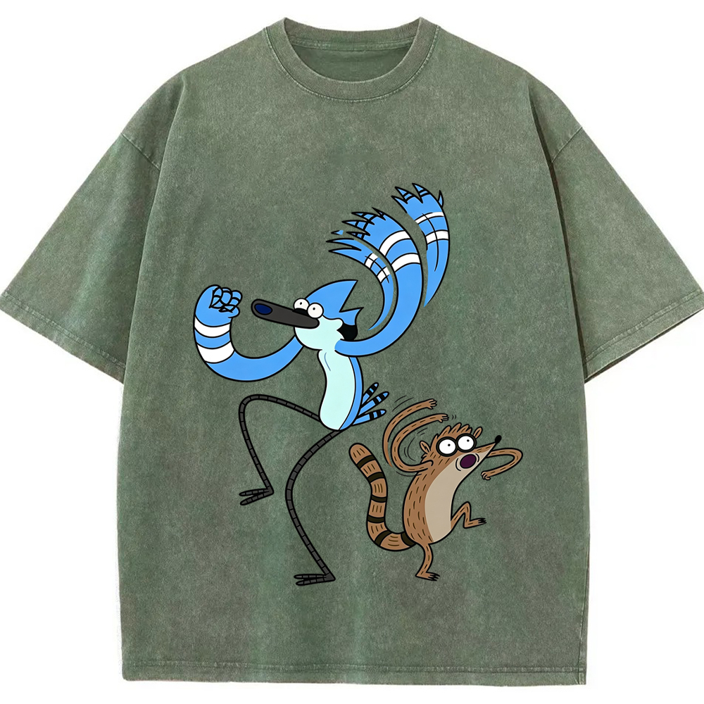 Dance Vibe Mordecai & Rigby Dynamic Dancing Character Cartoon Tee