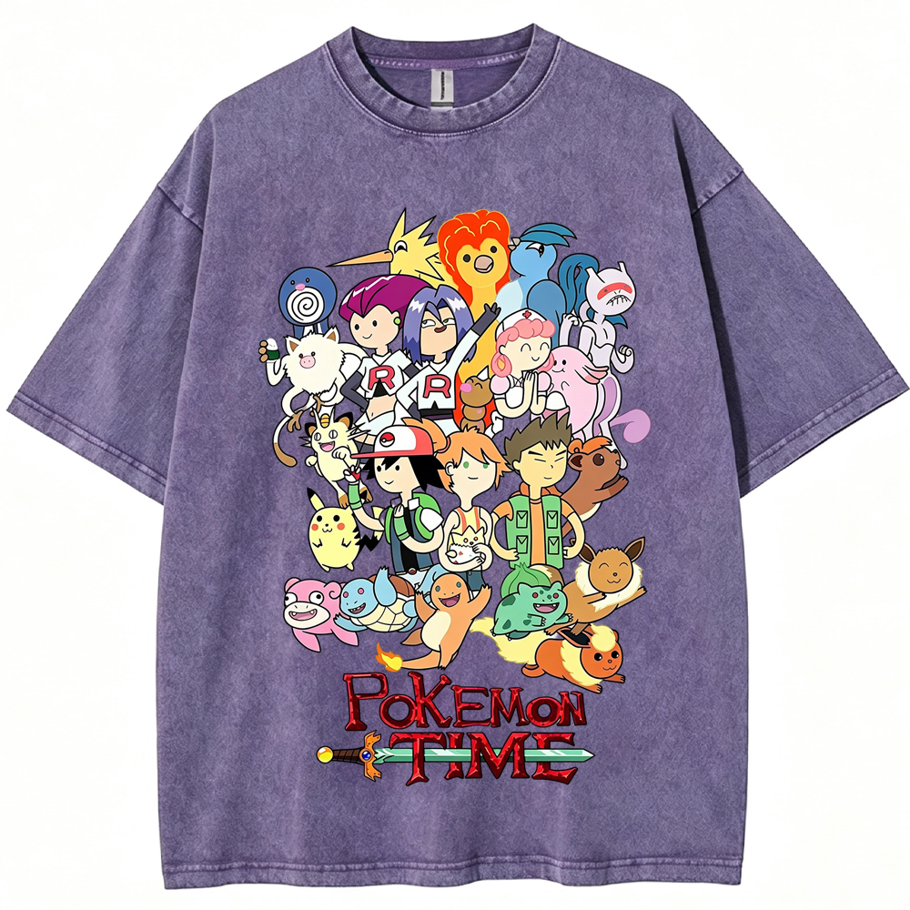 Pokemon Time Anime Main Cast Large Character Group Collage Cartoon Tee