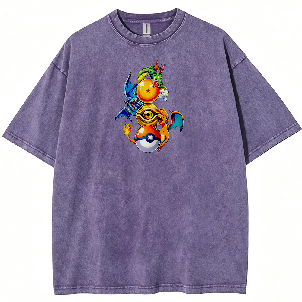 Mixed‑Franchise Dragon Fusion Cartoon Tee | Pokemon Anime