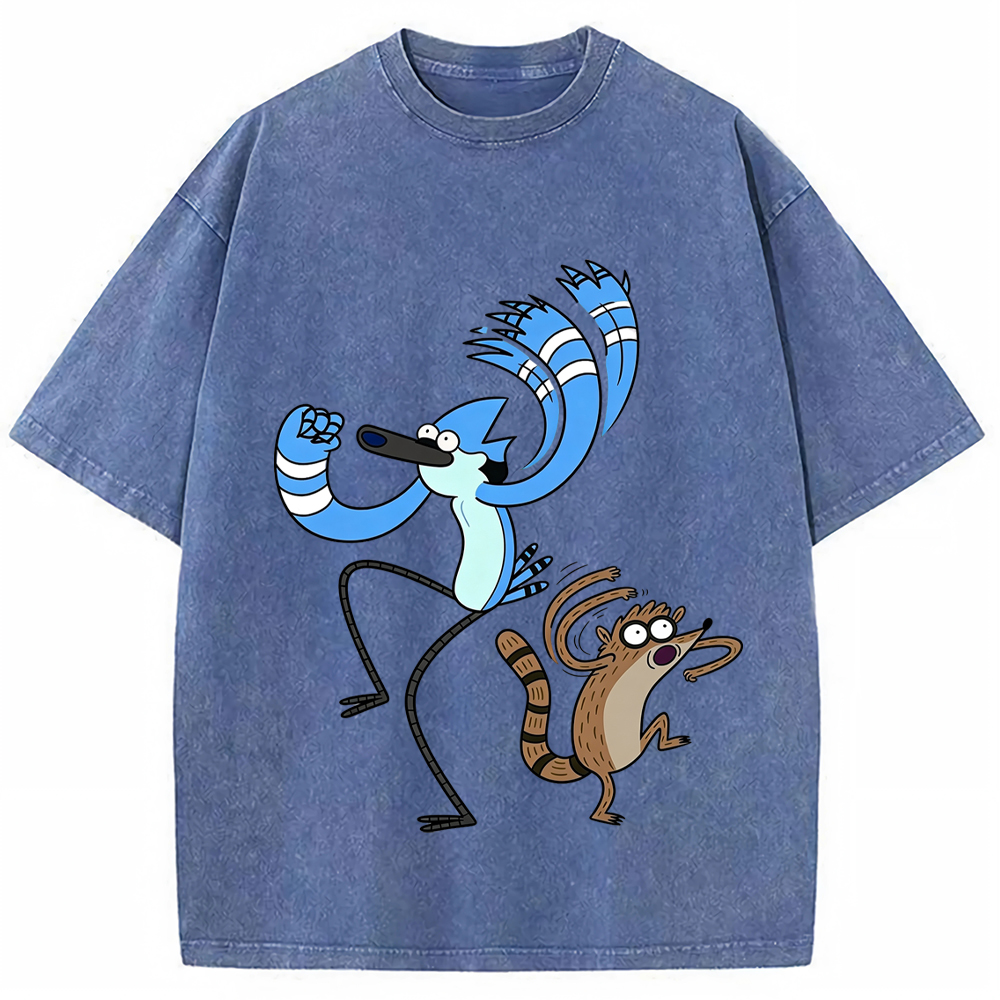 Dance Vibe Mordecai & Rigby Dynamic Dancing Character Cartoon Tee