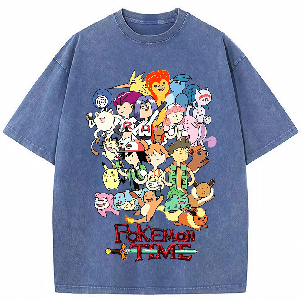 Pokemon Time Anime Main Cast Large Character Group Collage Cartoon Tee