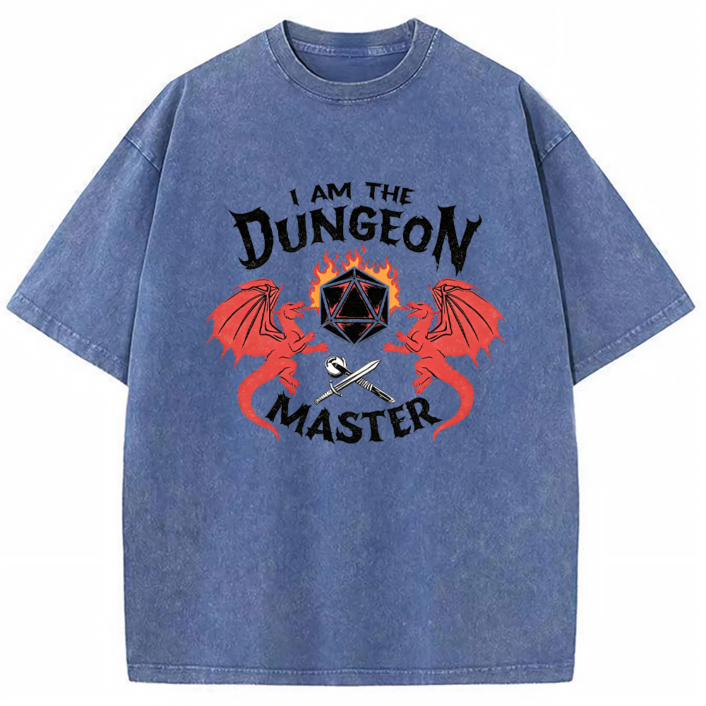DnD Fantasy Dragon & D20 Dice Dual Dragon Flaming Dice Sword Graphic Cartoon Tee