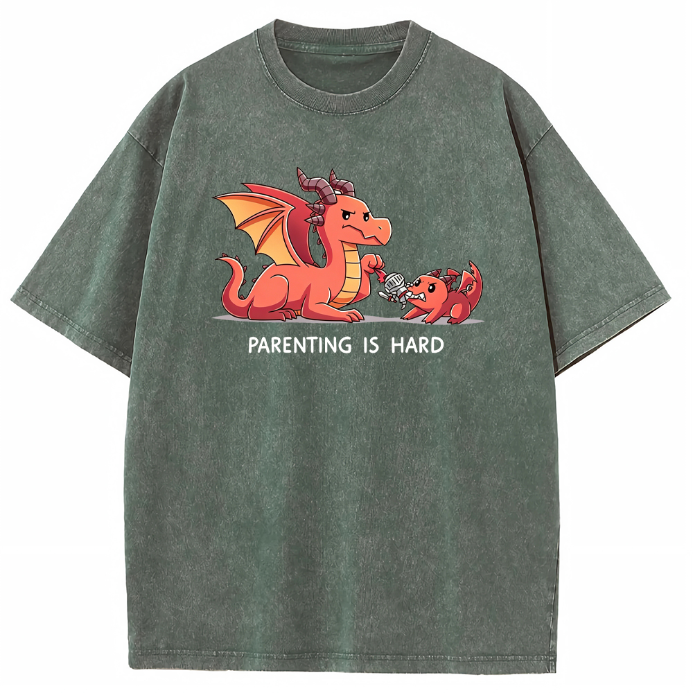 Funny Dad Dragon & Tiny Rebellious Baby Dragon Vintage Washed T-Shirt