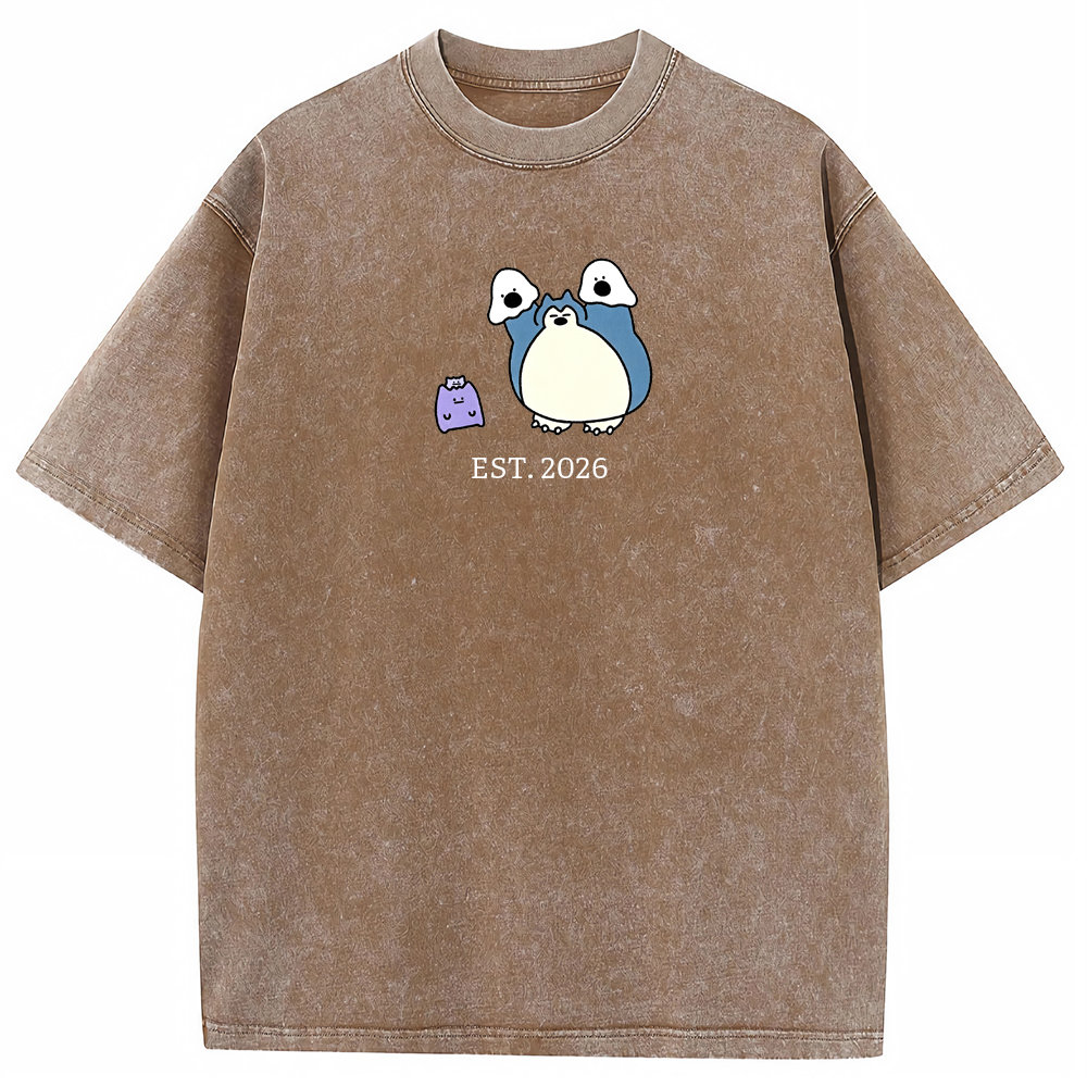 Cute Parent & Kid Snorlax Vintage Washed T-Shirt