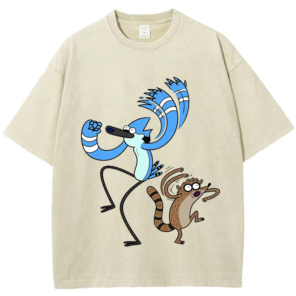 Dance Vibe Mordecai & Rigby Dynamic Dancing Character Cartoon Tee