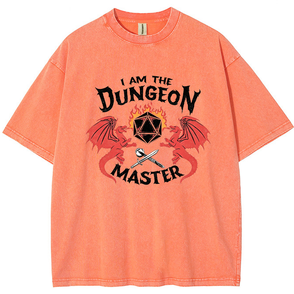 DnD Fantasy Dragon & D20 Dice Dual Dragon Flaming Dice Sword Graphic Cartoon Tee