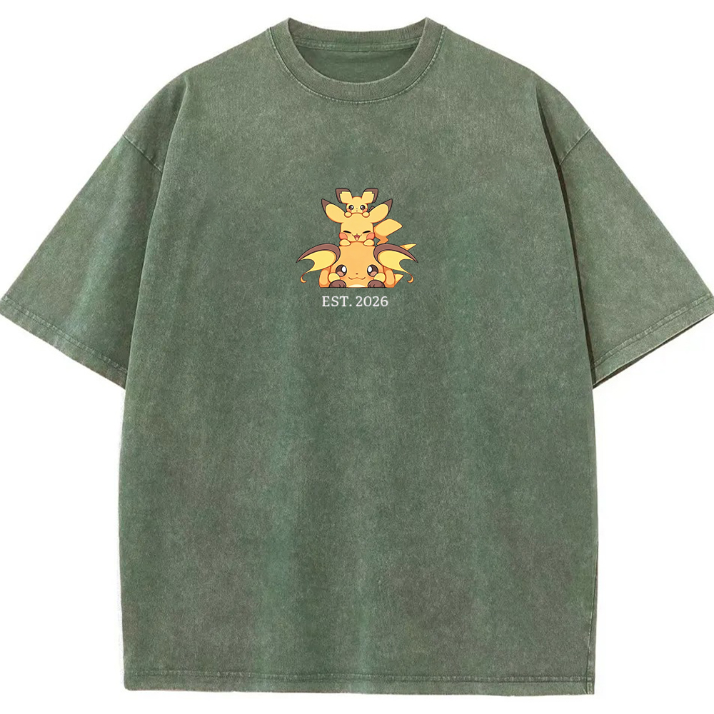 Cute Parent & Kid Pikachu Vintage Washed T-Shirt