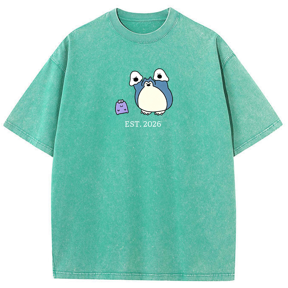 Cute Parent & Kid Snorlax Vintage Washed T-Shirt