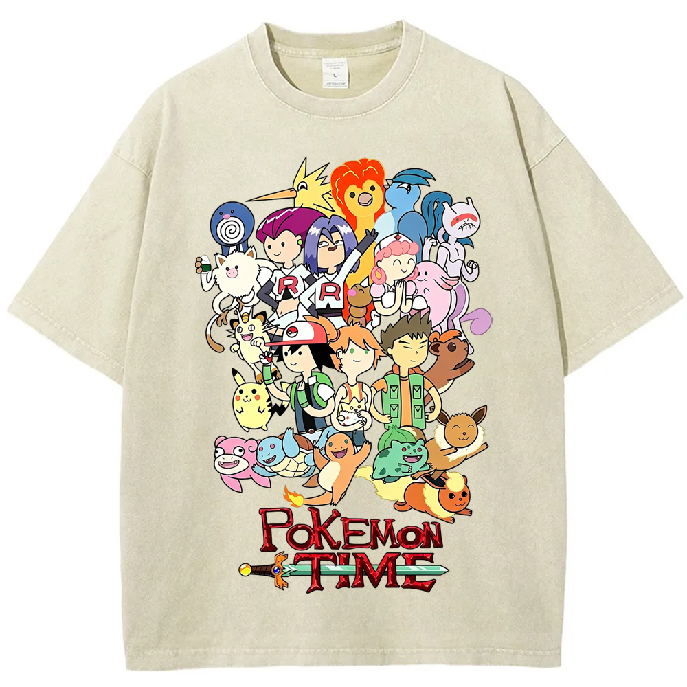 Pokemon Time Anime Main Cast Large Character Group Collage Cartoon Tee