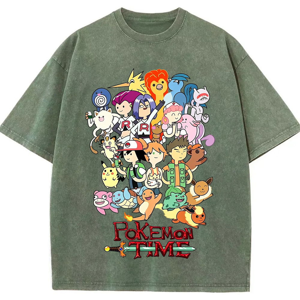Pokemon Time Anime Main Cast Large Character Group Collage Cartoon Tee