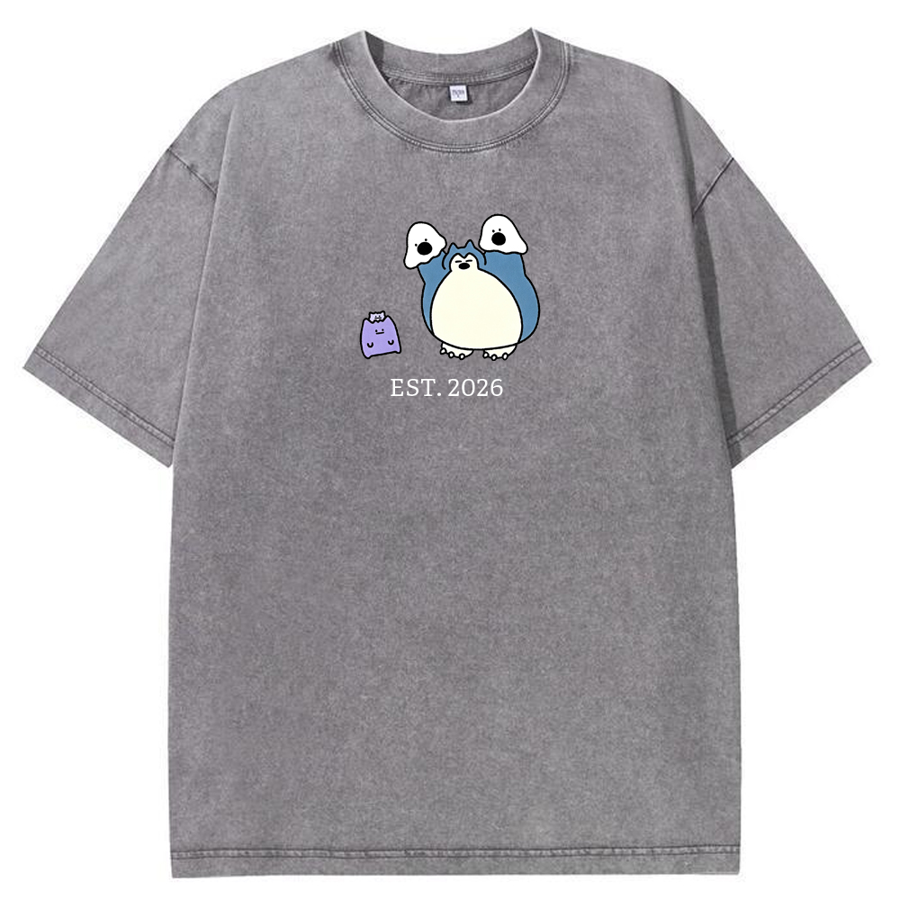 Cute Parent & Kid Snorlax Vintage Washed T-Shirt