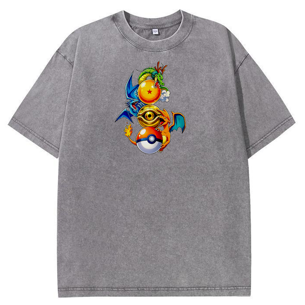 Mixed‑Franchise Dragon Fusion Cartoon Tee | Pokemon Anime