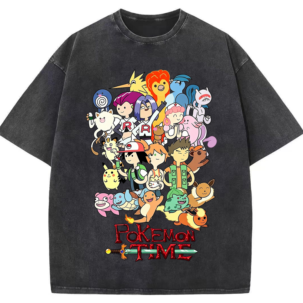 Pokemon Time Anime Main Cast Large Character Group Collage Cartoon Tee