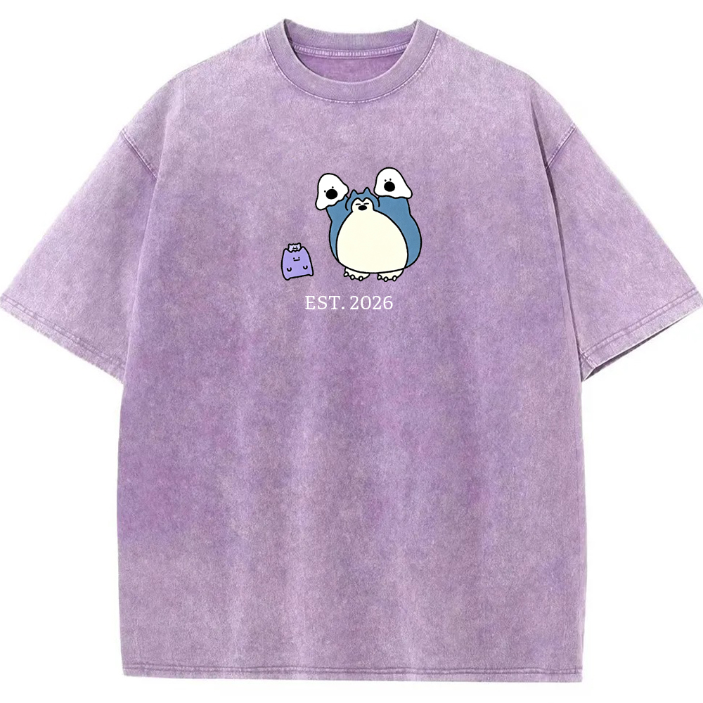 Cute Parent & Kid Snorlax Vintage Washed T-Shirt