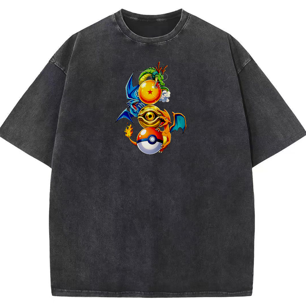 Mixed‑Franchise Dragon Fusion Cartoon Tee | Pokemon Anime