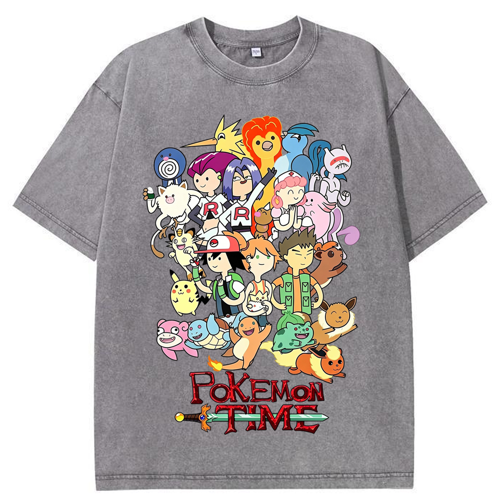Pokemon Time Anime Main Cast Large Character Group Collage Cartoon Tee