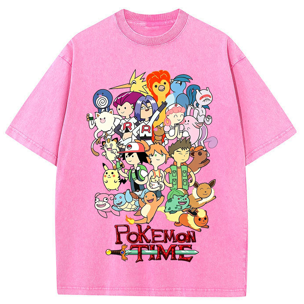 Pokemon Time Anime Main Cast Large Character Group Collage Cartoon Tee