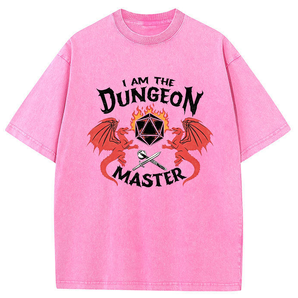 DnD Fantasy Dragon & D20 Dice Dual Dragon Flaming Dice Sword Graphic Cartoon Tee
