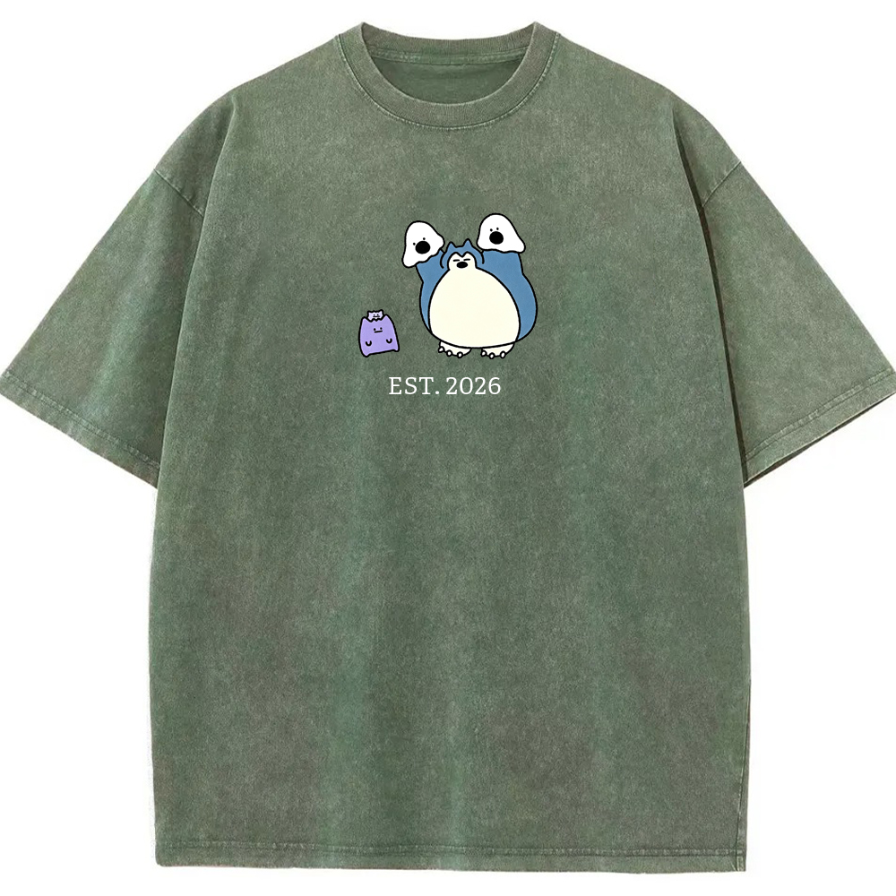 Cute Parent & Kid Snorlax Vintage Washed T-Shirt
