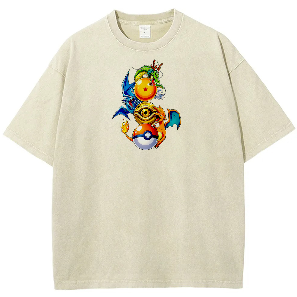 Mixed‑Franchise Dragon Fusion Cartoon Tee | Pokemon Anime