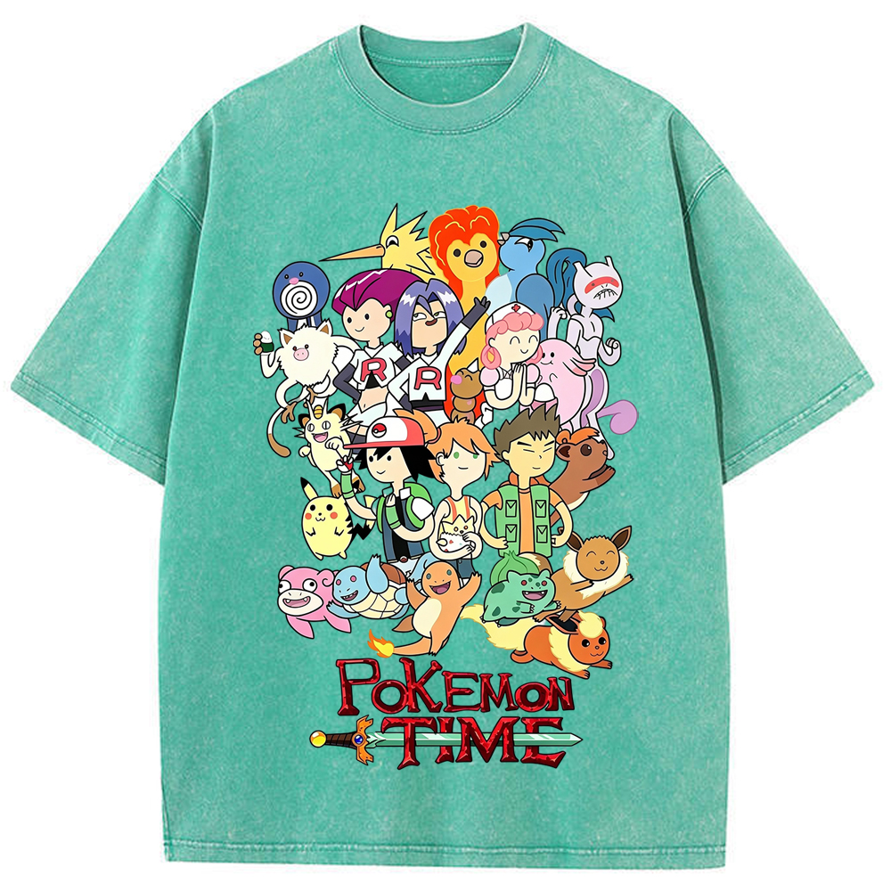 Pokemon Time Anime Main Cast Large Character Group Collage Cartoon Tee