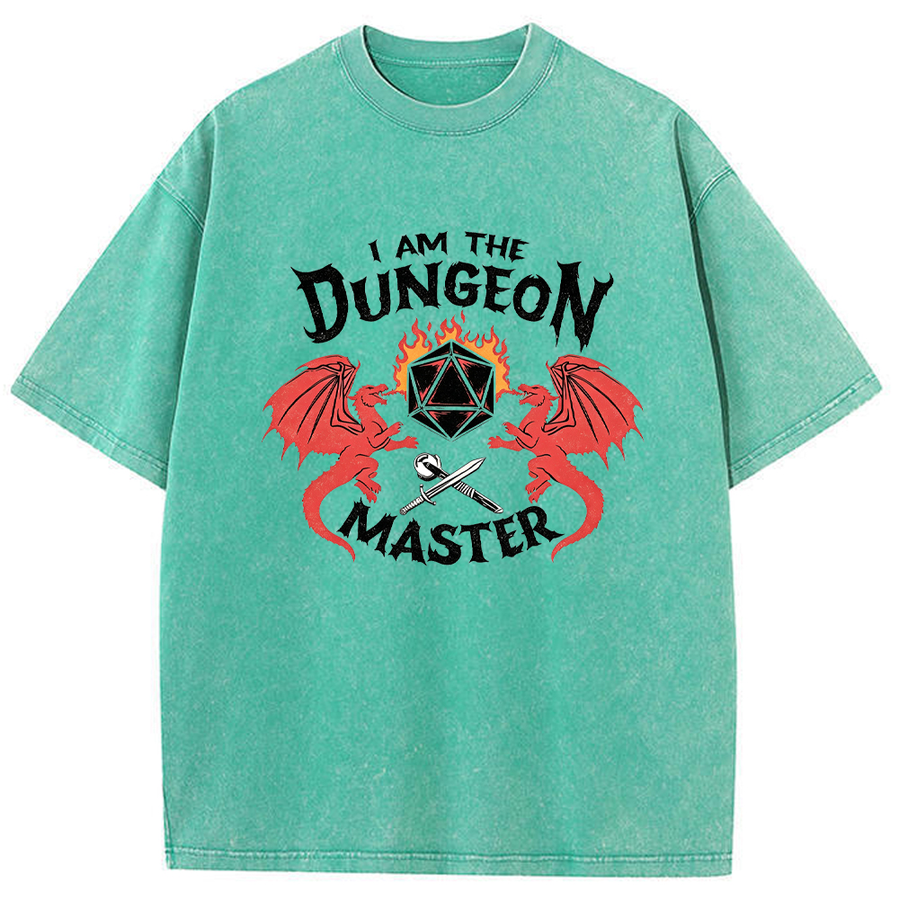 DnD Fantasy Dragon & D20 Dice Dual Dragon Flaming Dice Sword Graphic Cartoon Tee