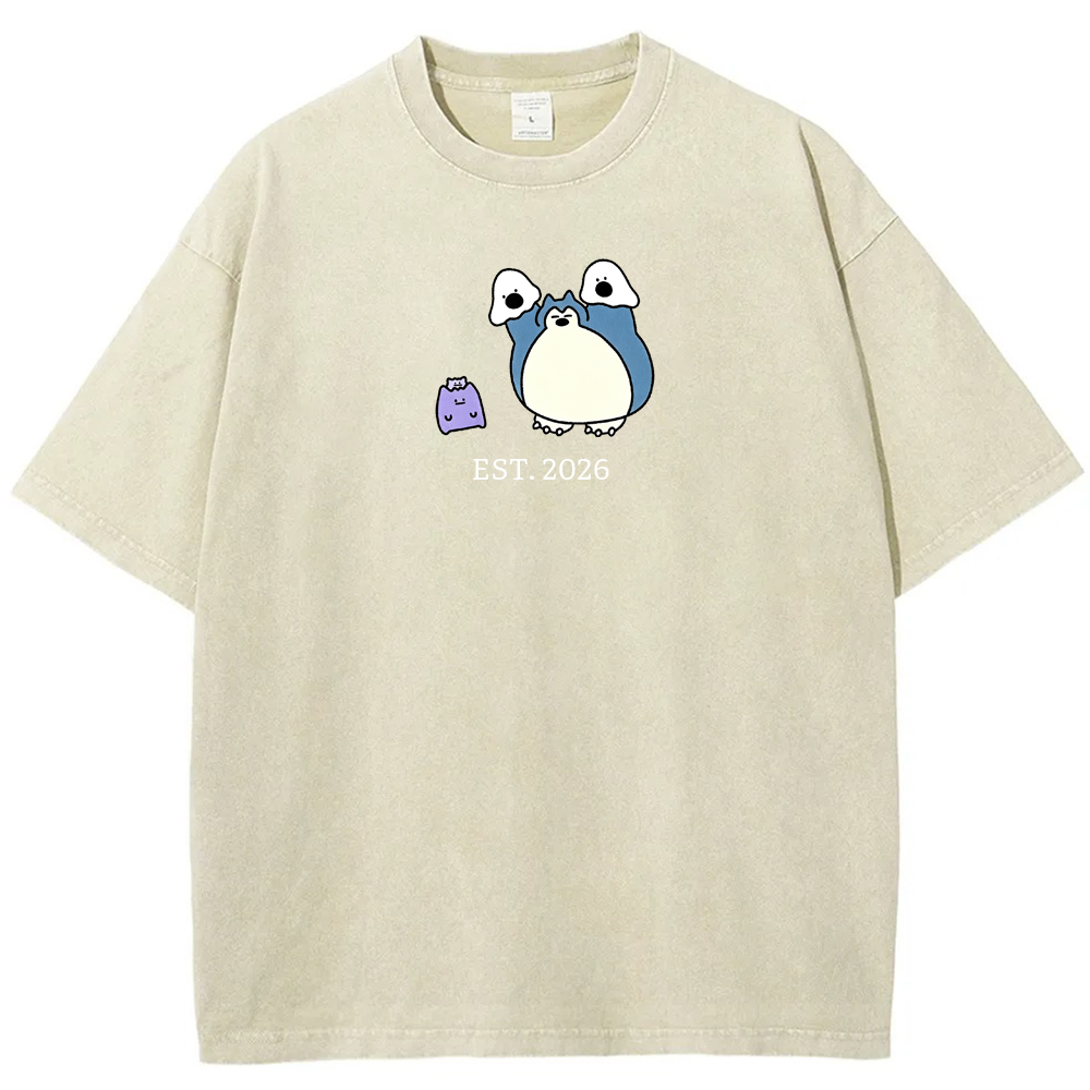 Cute Parent & Kid Snorlax Vintage Washed T-Shirt