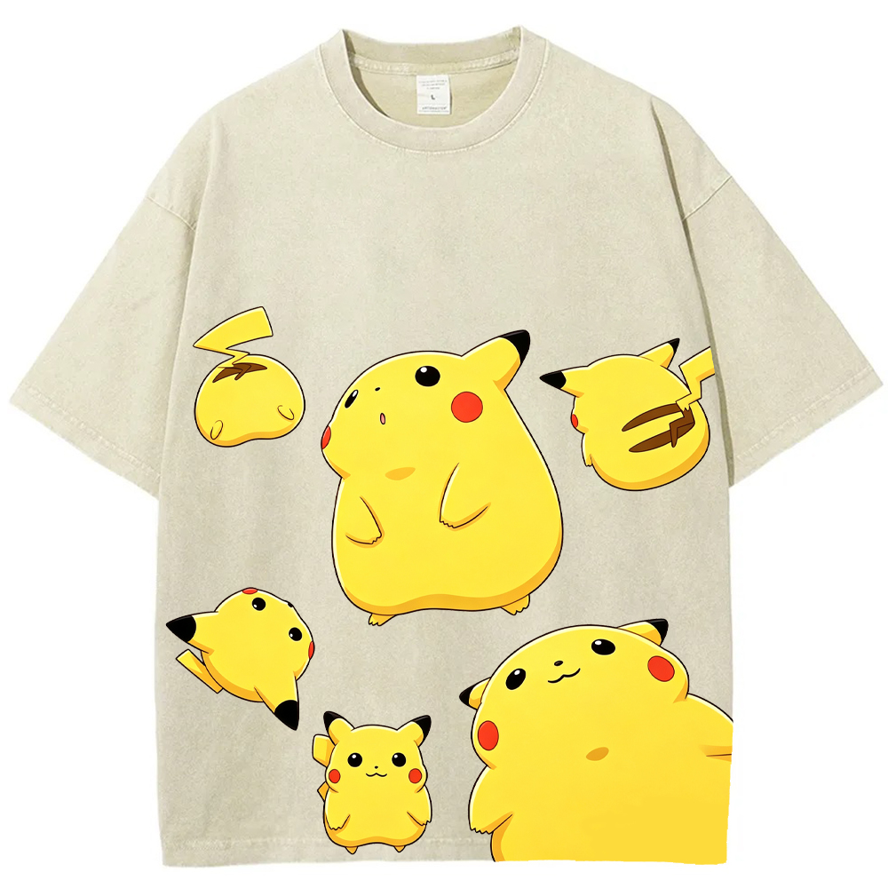 Multiple Pose Casual Pikachu Cartoon Tee | Pokemon Anime