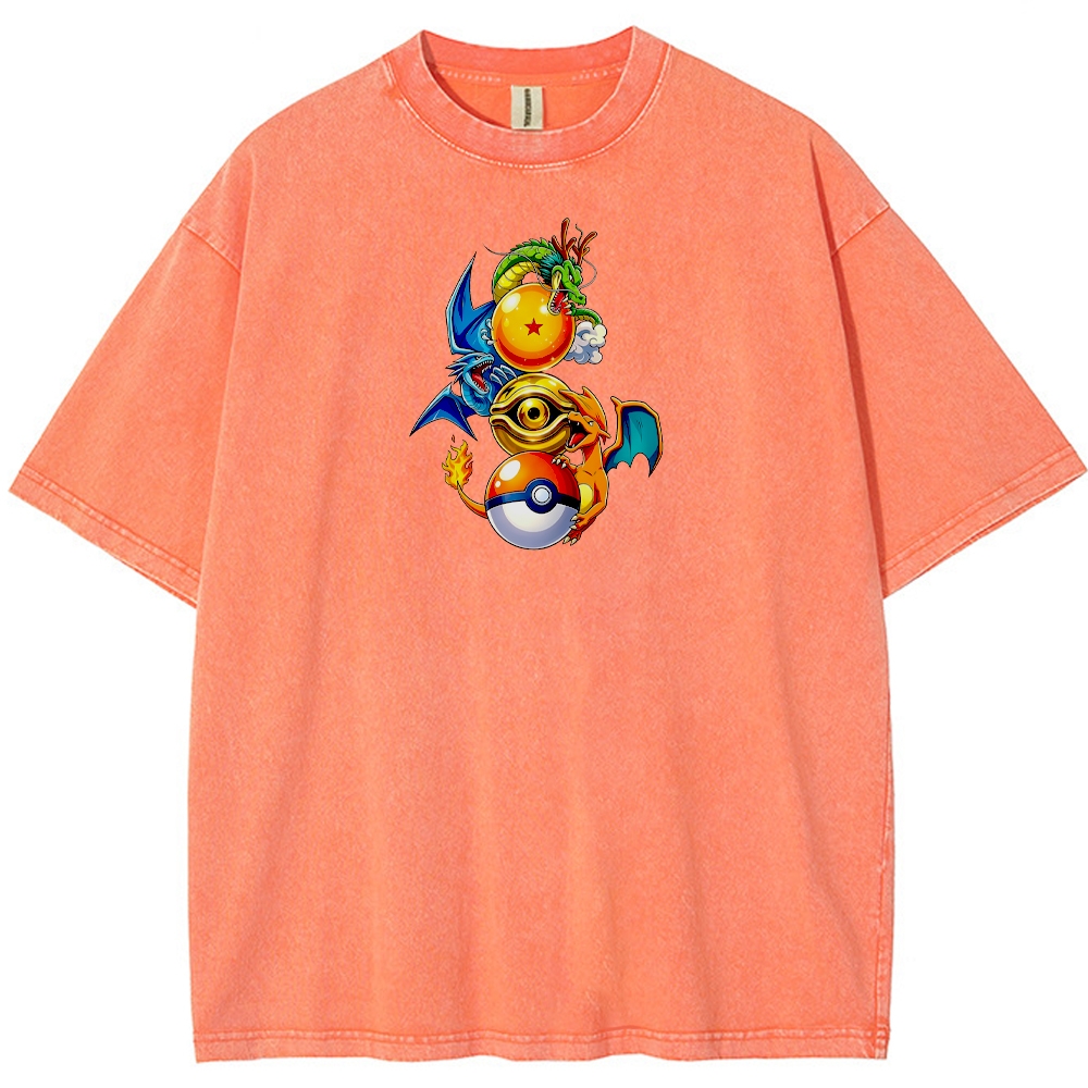 Mixed‑Franchise Dragon Fusion Cartoon Tee | Pokemon Anime